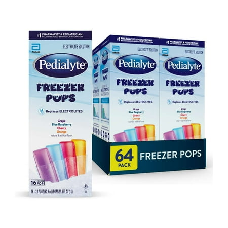 Pedialyte Electrolyte Solution Freezer Pops, Variety Pack, Pack of 64