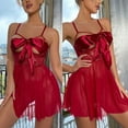 thumbnail image 2 of Lace Lingerie for Women,Sexy Bow Knot Front Strappy Floral Mesh Sheer Lace Babydoll Lingerie Set Chemise With Thong, 2 of 7