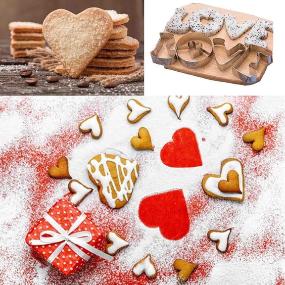 12 Pcs Valentine's Day Cookie Cutters Set Stainless Steel Biscuit Cutter Molds with Valentines Shapes Design Baking Dough Tools Kit for Bridal Anniversary Engagement