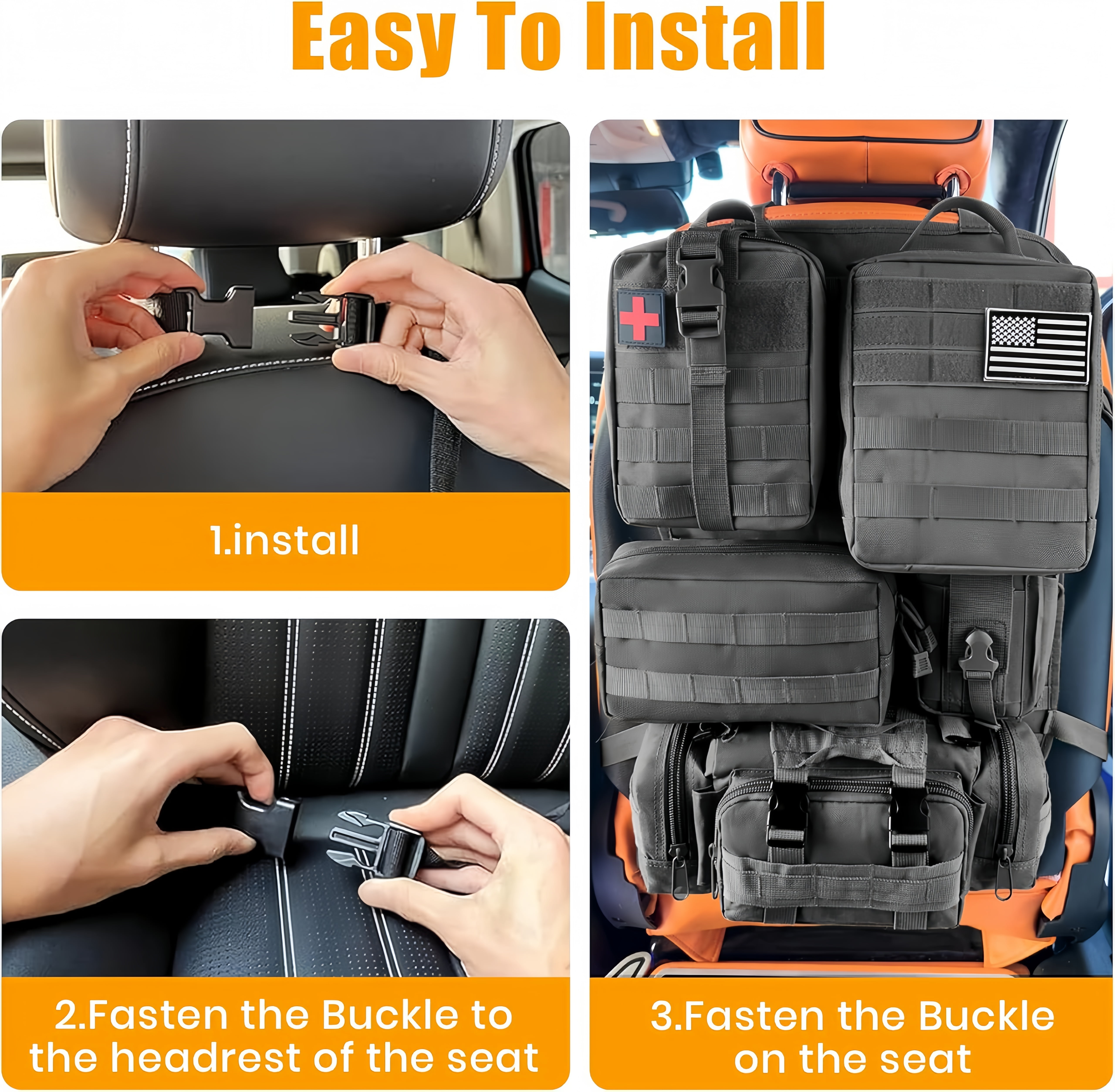 Universal Tactical Car Seat Back Organizer Bag,Molle Seat Back Organizer Panel with 5 Detachable Molle Pouches,Car Panel Organizer for Car Truck Ford Jeep Vehicle
