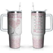 18th Birthday Gifts Cup, 40 Oz Stainless Steel Tumbler with Handle & Straw, 18 Years Old Birthday Gifts for Girls Coffee Mug, 18th Birthday Decorations for Girls, Happy 18th Birthday Gifts for Girls