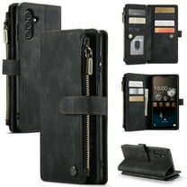 for Samsung Galaxy A14 5G Case, Wallet Case with Card Holder Kickstand Magnetic Zipper Pocket Lanyard Strap Wristlet,Leather Flip Case Wallet for Samsung Galaxy A14 5G 6.6 Inch,Black