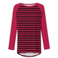 thumbnail image 4 of Blouses Habillées Décontractées pour Femmes, Chandail en Molleton Rayé Surdimensionné à Manches Longues Raglan, Col Rond, chandail-Over Automne 2024, Tunique Ample, S-109 Vin TTG, 4 of 5