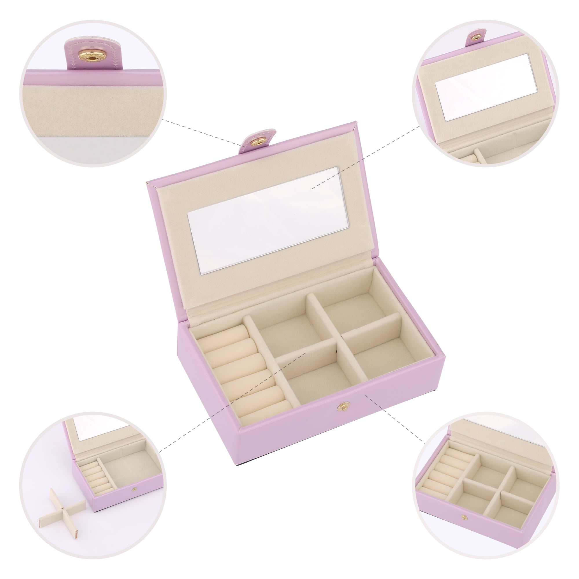 Unique Bargains Travel Jewelry Box Portable Organizer Case with Mirror Purple