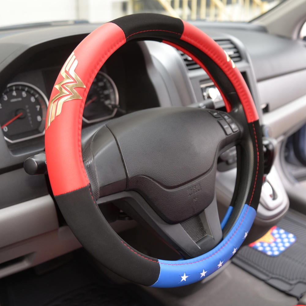 Wonder Woman Car Steering Wheel Cover - Synthetic Leather - Standard Size Fits 14.5 to 15.5 inch Wheel