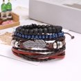 thumbnail image 4 of Pulsera ajustable de estilo tropical tejida a mano Pulsera de moda con plumas Pulsera de cuero DIY para hombre Pulsera trenzada multicapa Set de 4 pulseras, 4 of 8