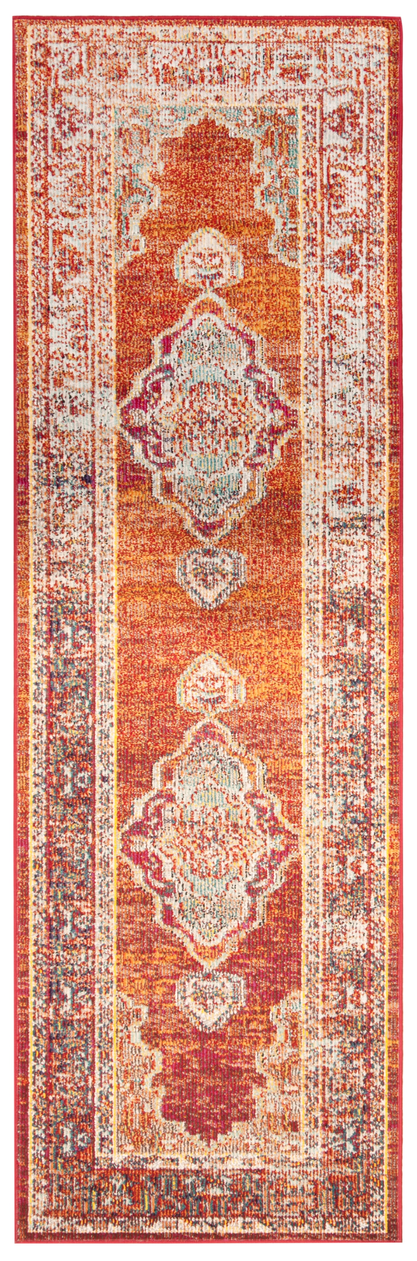 SAFAVIEH Crystal Miranda Oriental Runner Rug, Orange/Light Blue, 2'2" x 9'