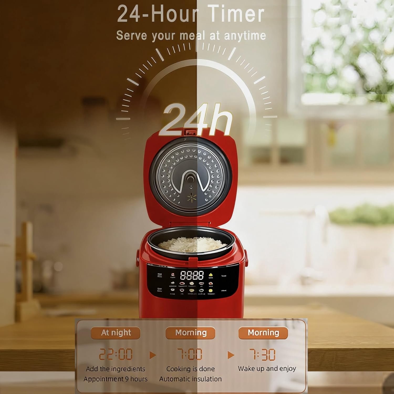 Rice Cooker 2L  Portable with 10 Functions, 400W Fast Cooking, Non-Stick Pot, 24H Timer for Dorms and Camping