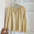 thumbnail image 7 of Gauze Shirts for Women Cotton Linen Beach Cover up Long Sleeve V Neck Button Down Crinkle Breathable Summer Khaki L, 7 of 7