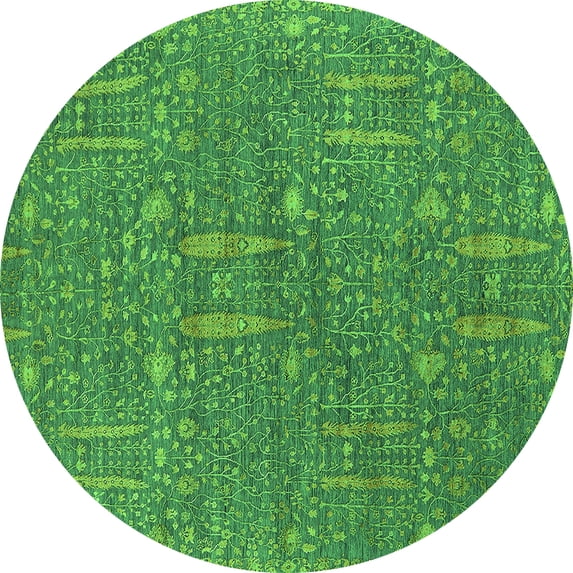 Ahgly Company Indoor Round Oriental Green Industrial Area Rugs, 3' Round