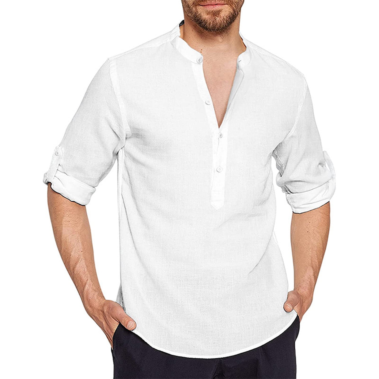 cllios Mens Linen Shirts Regular Fit Casual Button Up Henley Shirt