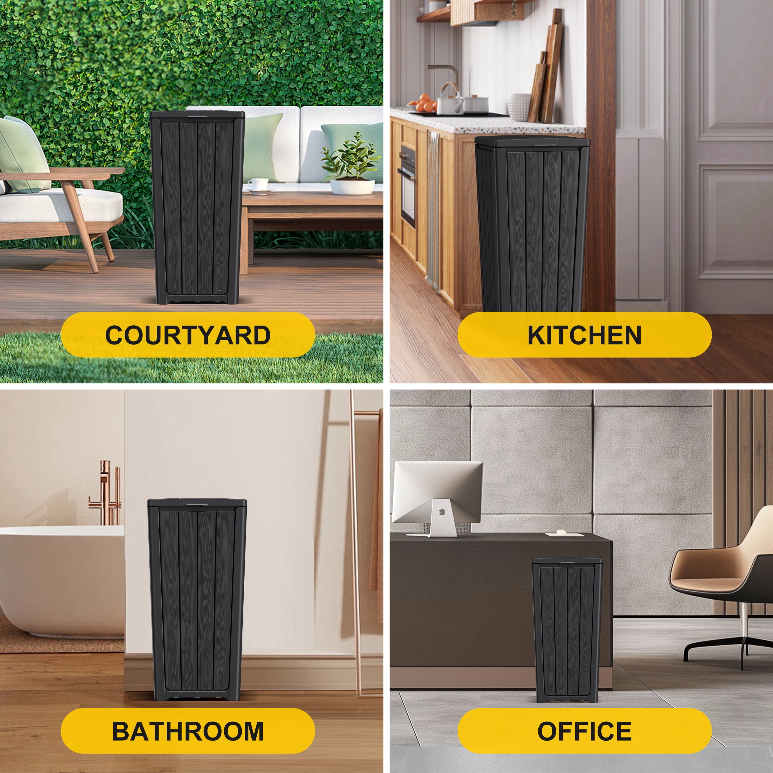 32 Gallon Resin Trash Can,Waterproof Durable & Stylish Waste Bines,Outdoor and Indoor Garbage Can,Easy to Assemble and Move,Black
