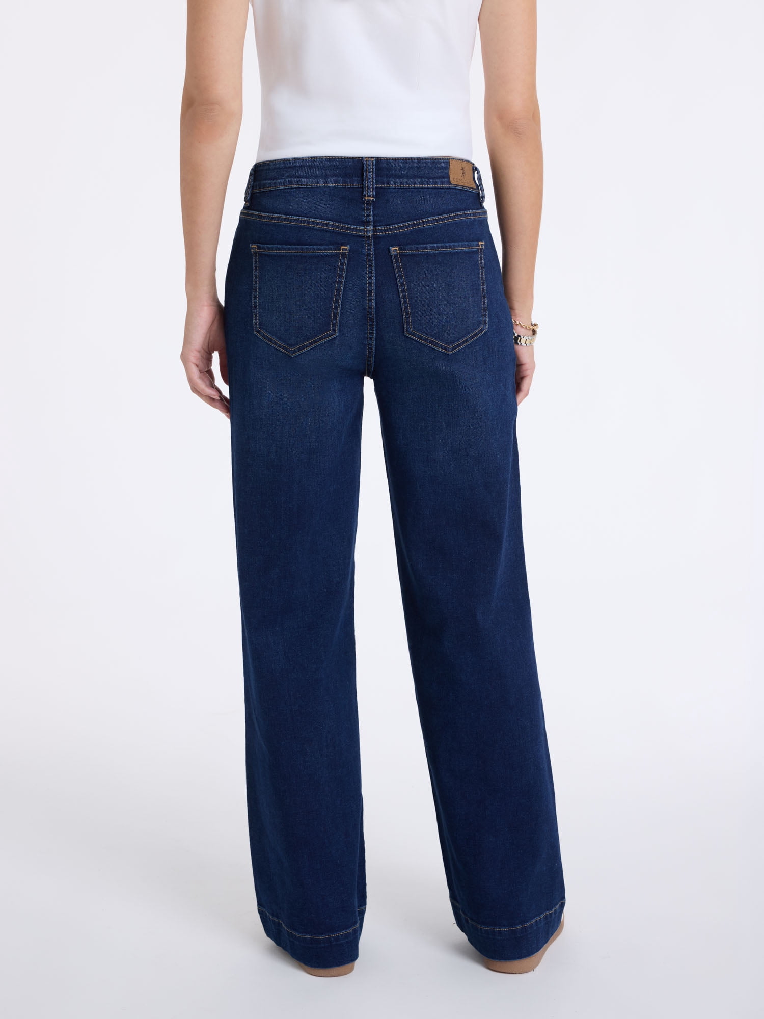 U.S. Polo Assn. Women's High Rise Relaxed Knit Denim Wide Leg Jeans