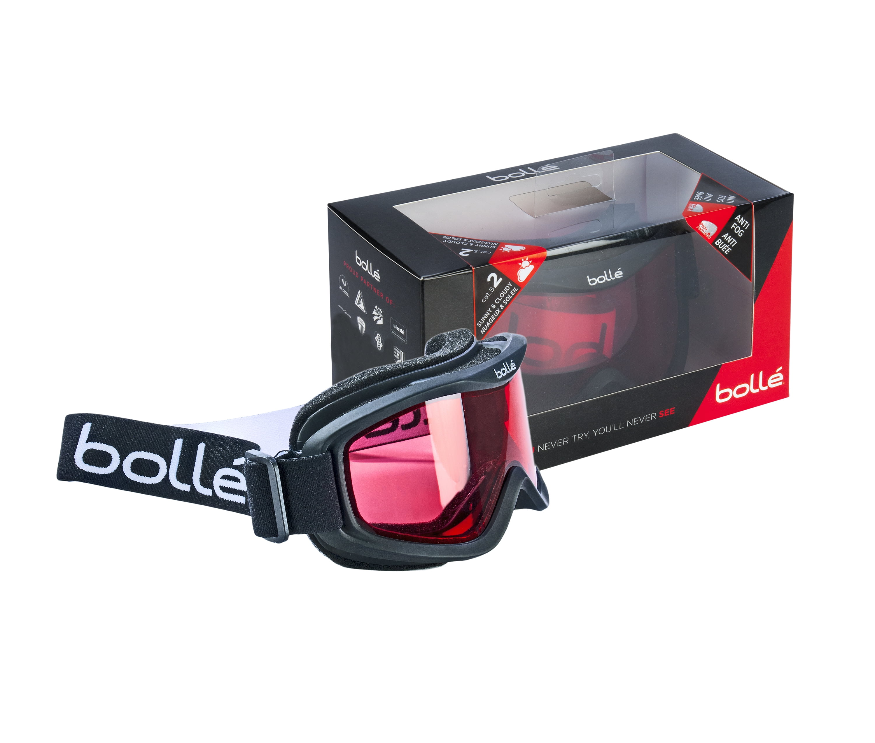 Bolle Mojo Snow Goggles (Matte Black, Vermillion Lens)