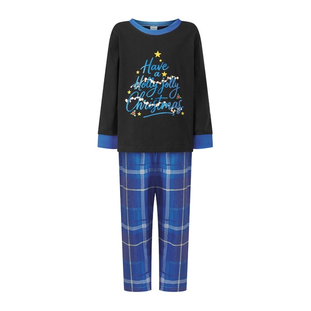 Christmas Family Pajama Matching Set Letters Print T-shirt Plaid Pants