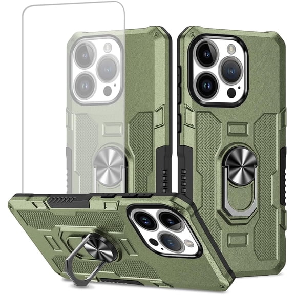 HCTian Case for iPhone 16 Pro Max Case, Apple 16 Pro Max Case with Tempered Glass Screen Protector, Heavy Duty Protection with Metal Ring Magnetic Kickstand Phone Cover for iPhone 16 Pro Max