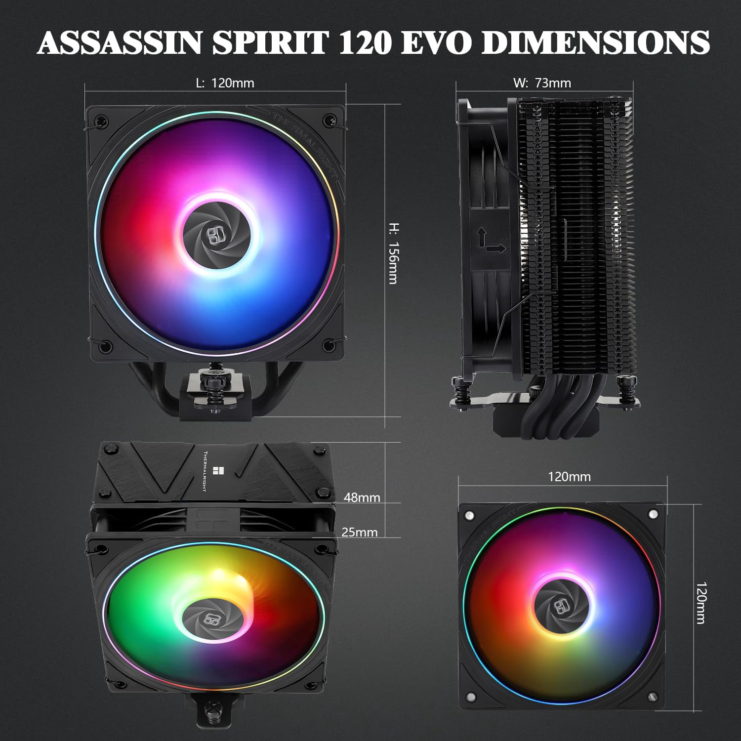 Assassin Spirit 120 EVO CPU Cooler Air with 4×6mm HeatPipes, TL-S12-S PWM Fan Heatsink Cooler,156mm High, for AMD:AM4 AM5/Intel 1700/1150/1151/1200,LGA17XX PC