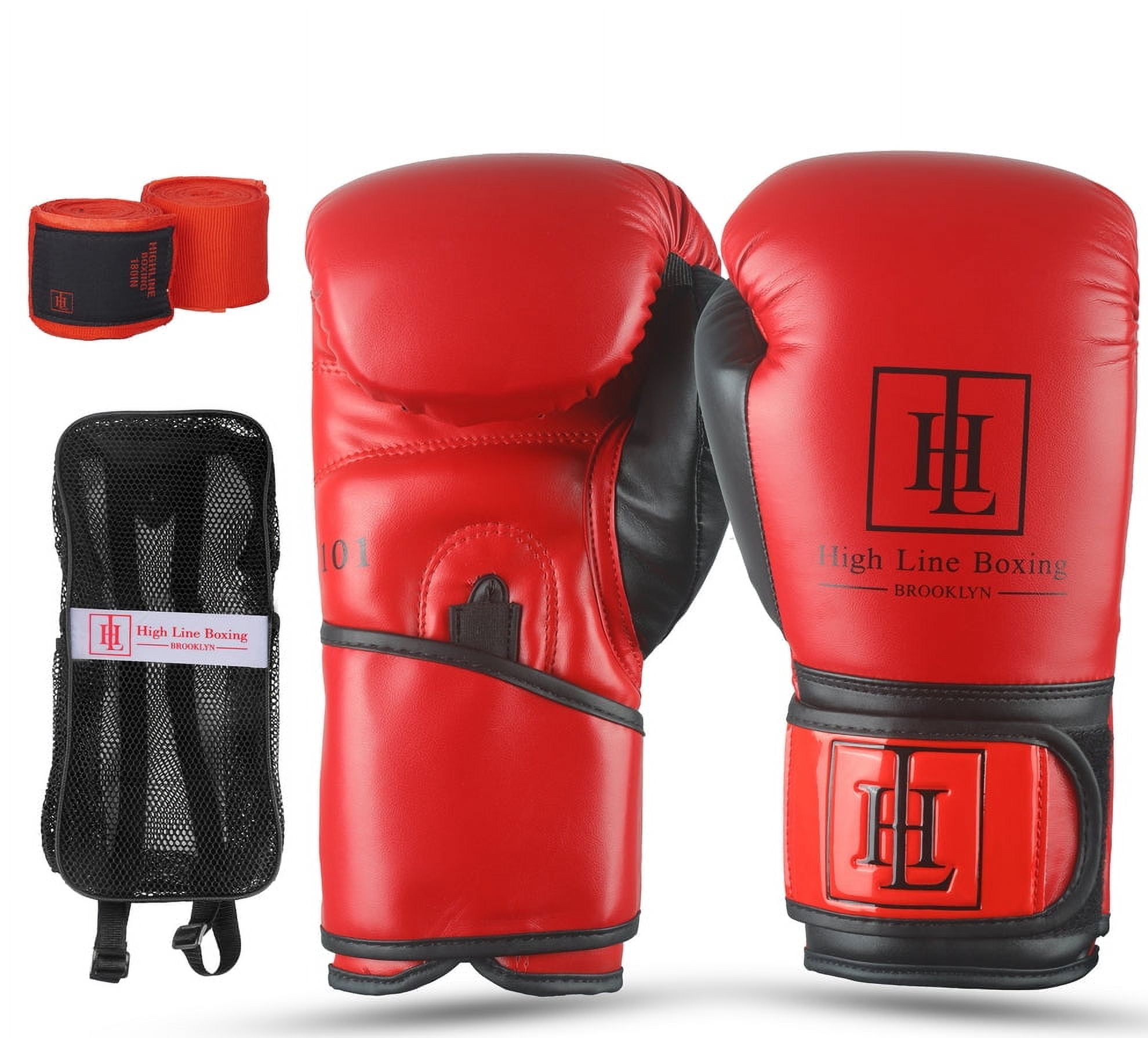 High Line Red Boxing Gloves for Men and Women| Premium Punching Gloves/Boxing Training Gloves Made with Faux Leather| Free Wrist Wraps and Bag Included (10 oz, 12 oz, 14 oz & 16 oz)