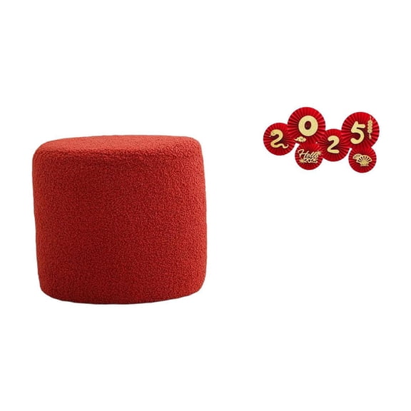 CarpNettore Round Ottoman Foot Rest Stool Bench Seat Chair Small Cylinder Sofa Tea Stool for Office Bedroom Nursery Apartment with 2025 Chinese New Year Paper Fan Decorations Blessing Ornament
