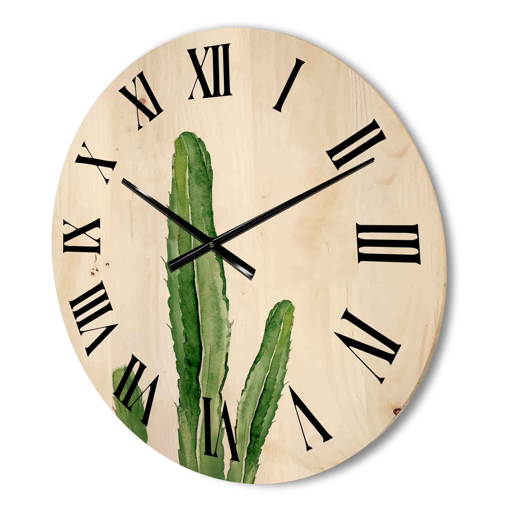 Designart 'Green Cactus South Western Plant' Tropical Wood Wall Clock