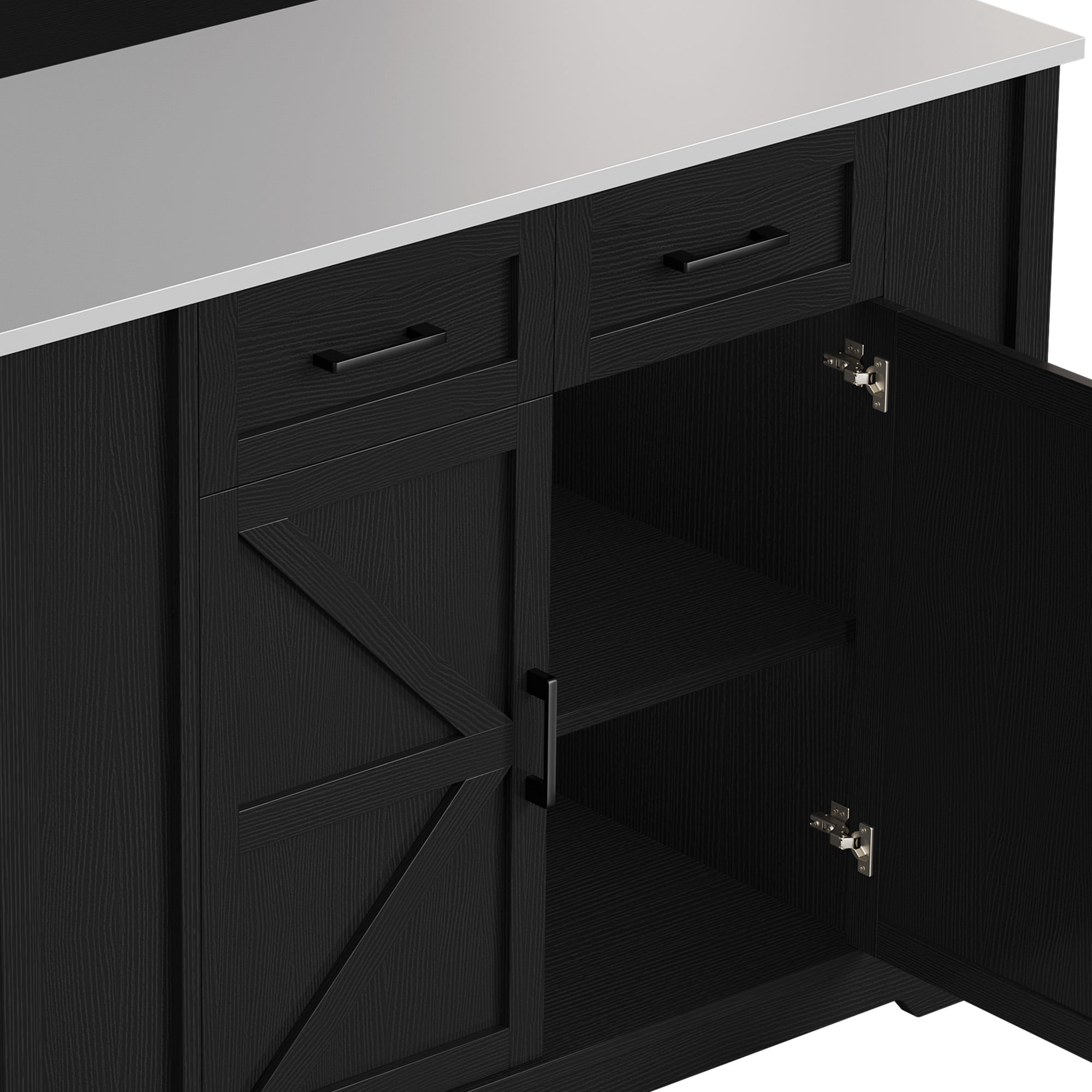 Dextrus Kitchen Island Cart with Storage & Drop Leaf, Kitchen Island Table with Power Outlets, Black