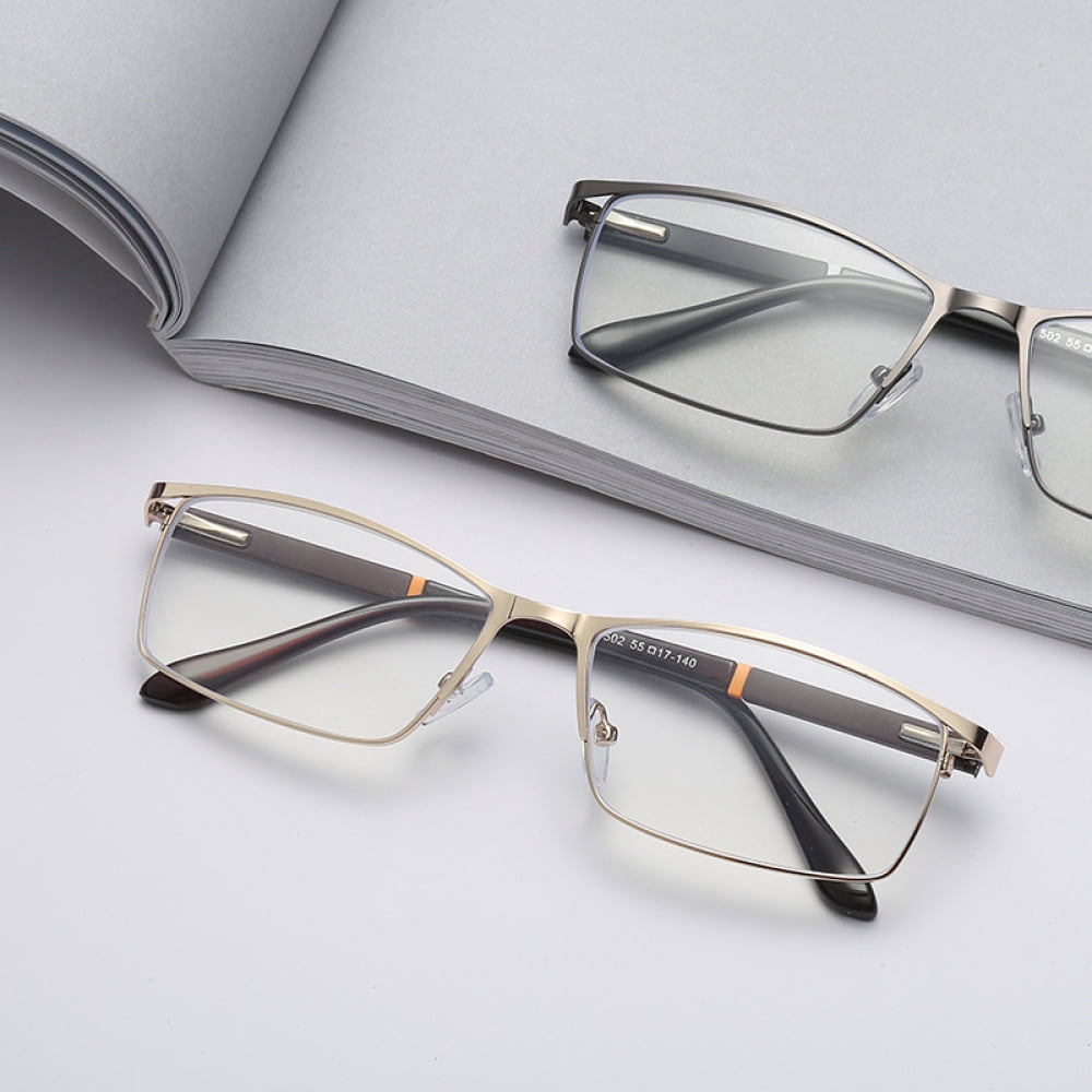 2 Pairs of Men Anti-blue light Reading Glasses 2.50 Metal Business Business Rectangular Spring Hinges Gold Readers +2.5