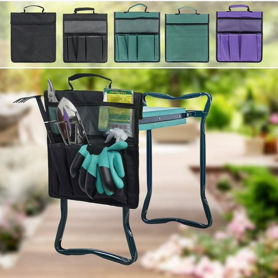 Garden Kneeler Tool Bag Stool Pouch Seat Storage Tote Hanging Organizer, Portable for Outdoor Gardening, Black