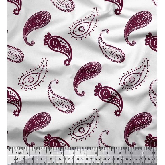 Soimoi Silk Fabric Paisley Ethnic Printed Craft Fabric by the Yard 42 Inch Wide