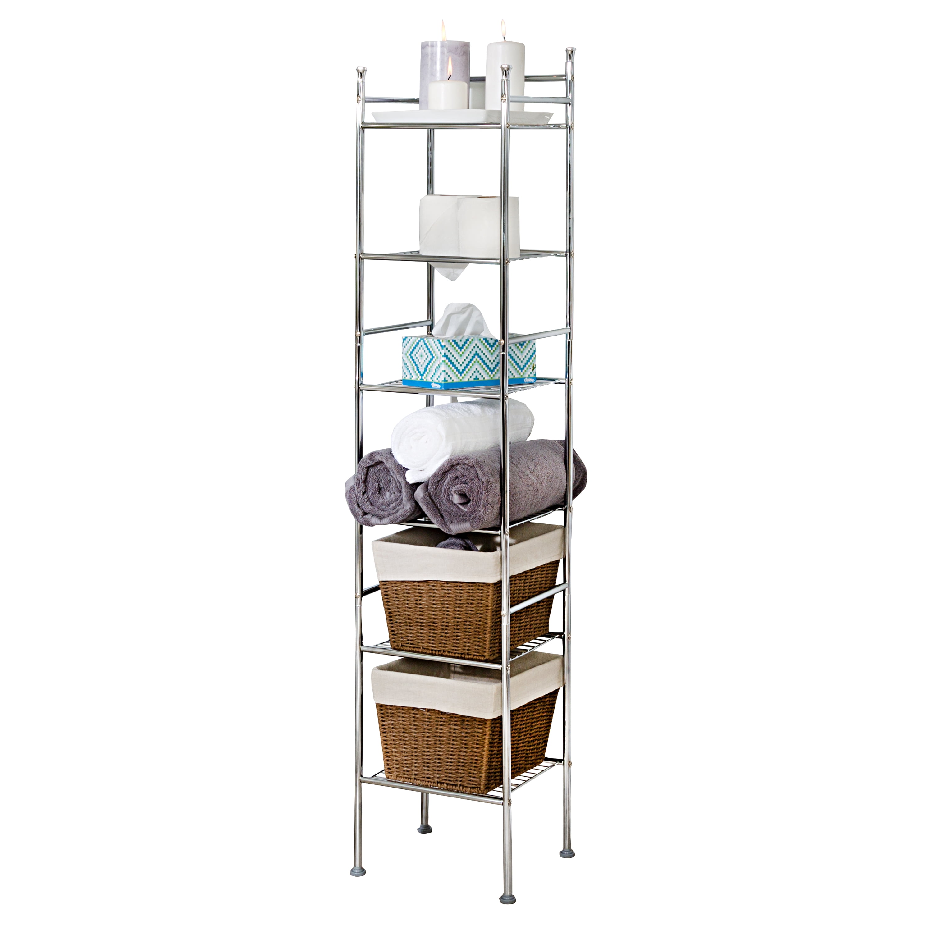 Honey-Can-Do Bath 6-Tier Steel Storage Tower, Chrome, Holds up to 10 lb per Shelf