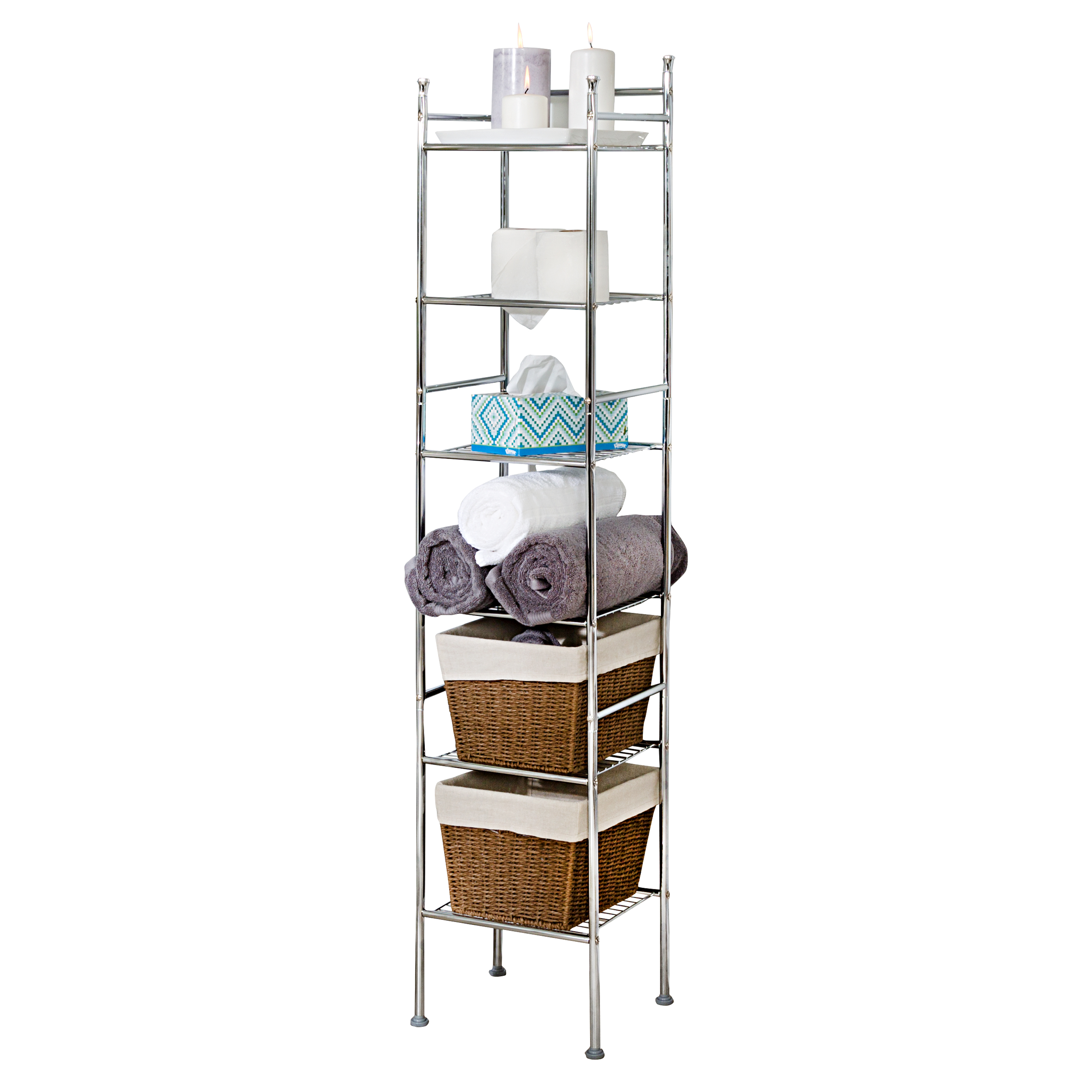 Honey-Can-Do Bath 6-Tier Steel Storage Tower, Chrome, Holds up to 10 lb per Shelf - image 3 of 5