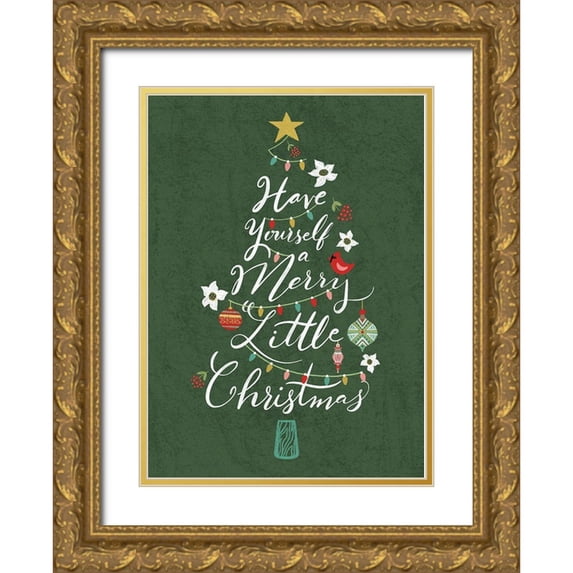 Talent, Kelley 14x18 Gold Ornate Wood Framed with Double Matting Museum Art Print Titled - Merry Little Christmas Tree