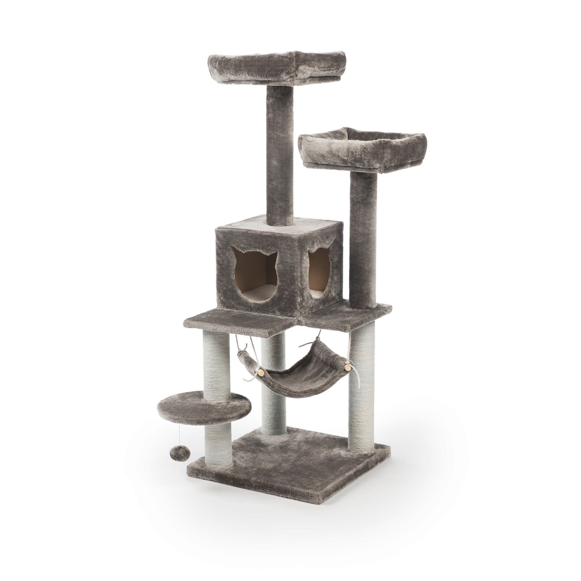 Prevue Pet Products Kitty Power Paws Plush Party Tower Gray, 52 inch Tall, 7310