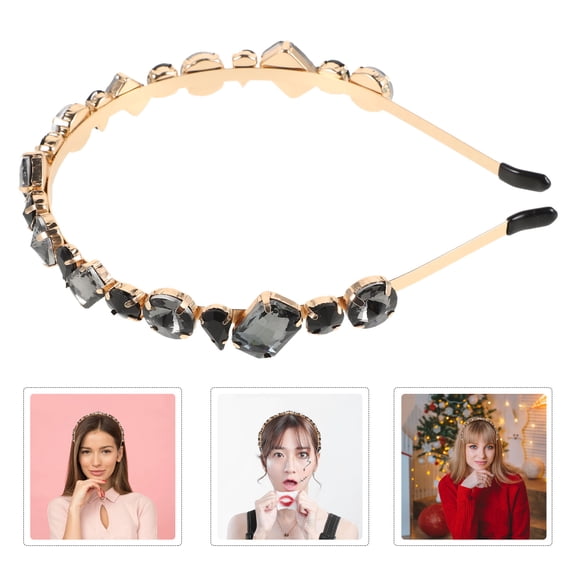 Minkissy 1Pc Black Glass Rhinestone Hair Hoop Durable Headband for Engagement and Party Wear