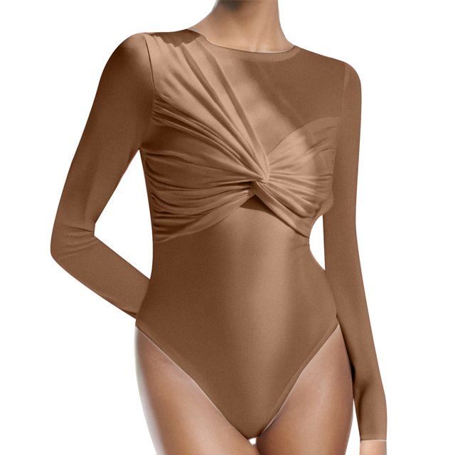 2025 Summer Sexy Long Sleeve Bodysuit - Ruffled Trim, Stylish for Women