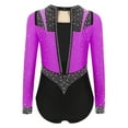 thumbnail image 5 of iixpin Kids Girls Rhinestones Gymnastics Leotard Long Sleeve Figure Skating Bodysuit Lyrical Dancewear Purple 10, 5 of 6