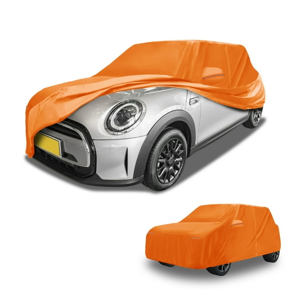 Unique Bargains Car Cover Waterproof All Weather Automotive Outdoor Anti-UV Sun Rain Protection Full Exterior Cover for BMW Mini Cooper 4DR 2002-2021 Cotton Orange with Reflective Strip