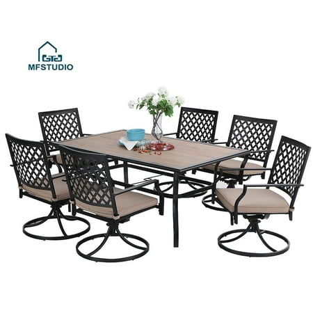 Mf Studio 7pcs Outdoor Patio Dining Set, Patio Dining Set With Six Swivel Chairs