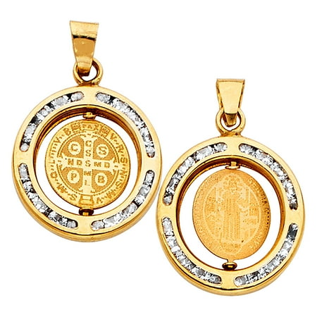 - Jewels By Lux 14K Yellow Gold Rot San Benito Cubic Zirconia CZ Medal Pendant 16mm X 16mm