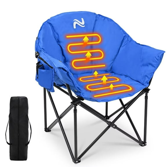 NAIZEA Oversized Heated Camping Chair, Patio Lounge Chairs with 3 Heat Levels, Portable Folding Heated Chair Round Moon Saucer Folding Lawn Chair Outdoor Chair for Camping, Lounge Patio