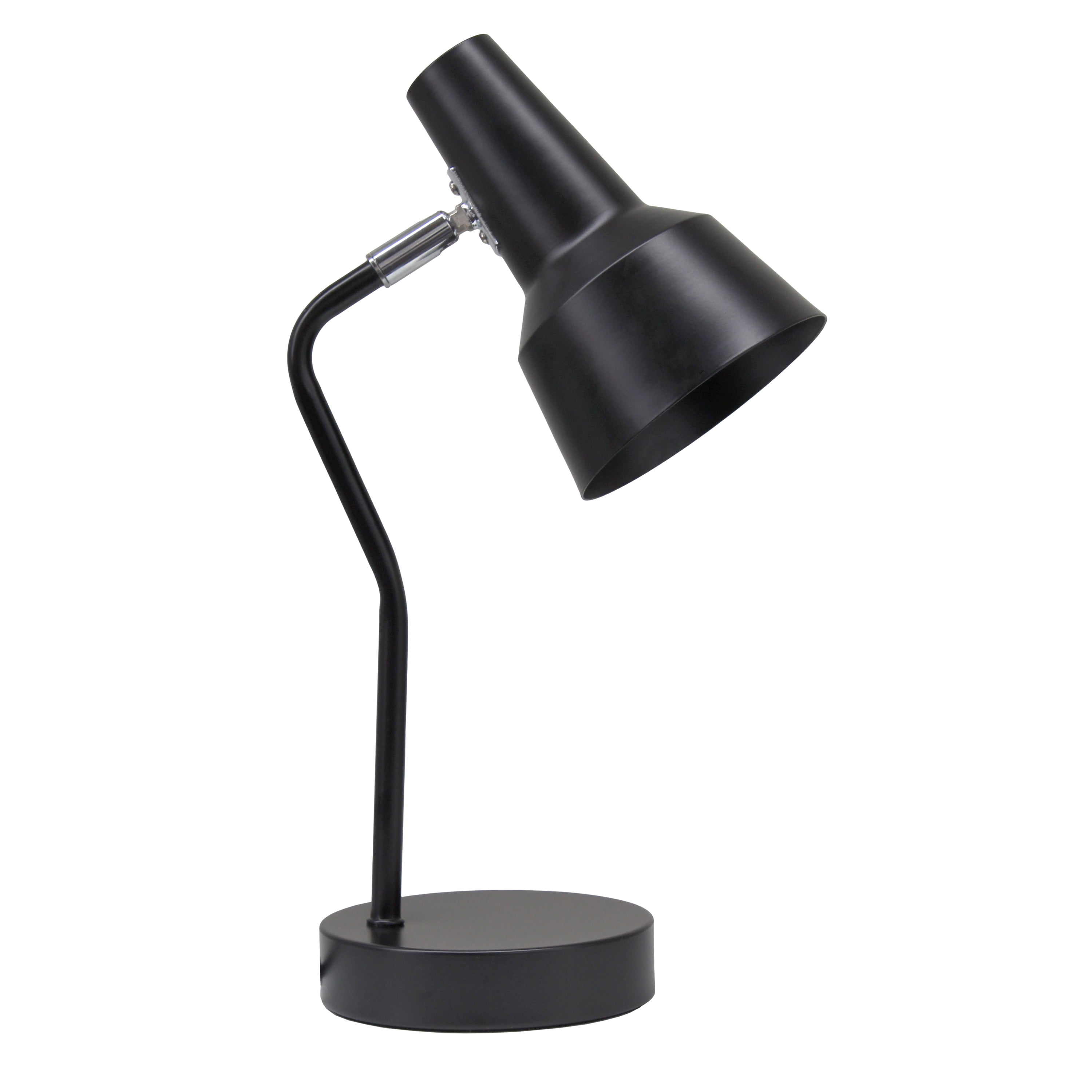 Simple Designs 15.2" Sleek Essentials Metal Cone Shade Desk Lamp With Adjustable Shade, For Office, Desk, Nightstand, Dorm, Black