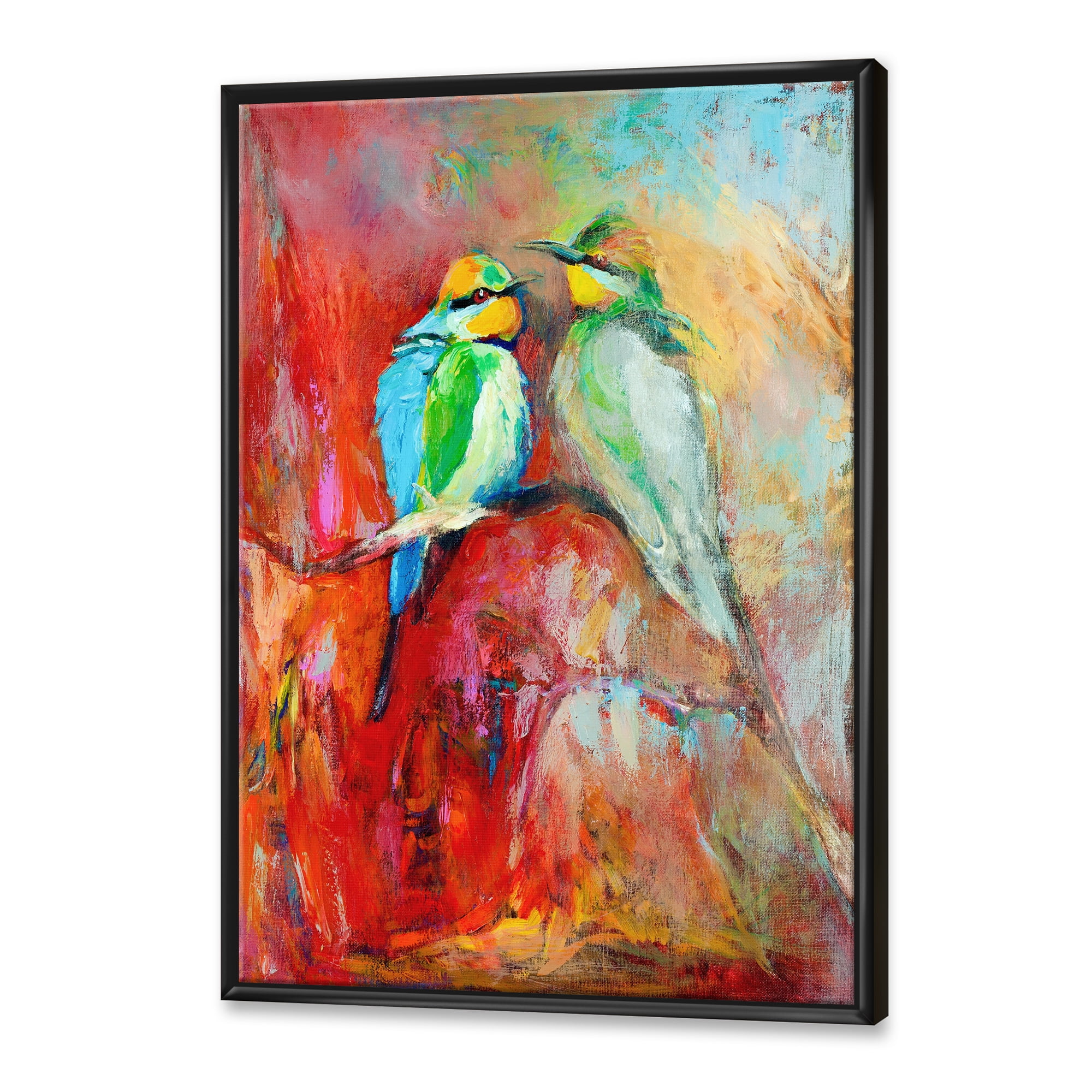 Designart 'Blue Tailed Bee Eaters Sitting On A Branch' Nautical & Coastal Framed Canvas Wall Art Print