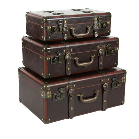 UPC: 0758647569762 | DecMode 23  x 9  Brown Faux Leather Nesting Upholstered Trunk with Vintage Accents and Studs  3-Pieces