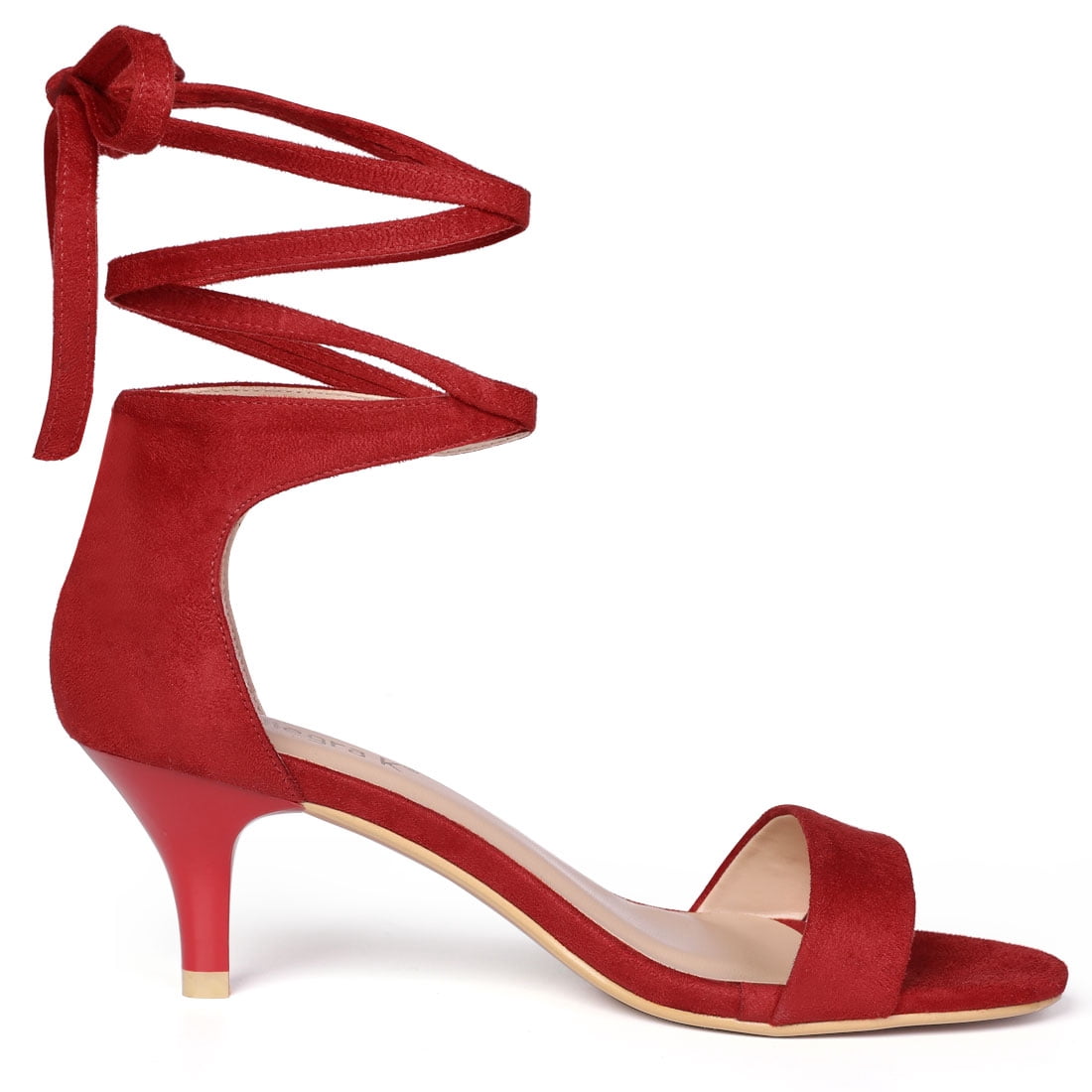 DARING DIVA Women's Casual Stylish Lace Up Black Sandals with Kitten Heel Red 7