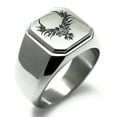 thumbnail image 1 of Stainless Steel Rising Phoenix Blaze Engraved Square Flat Top Biker Style Polished Ring, 1 of 1