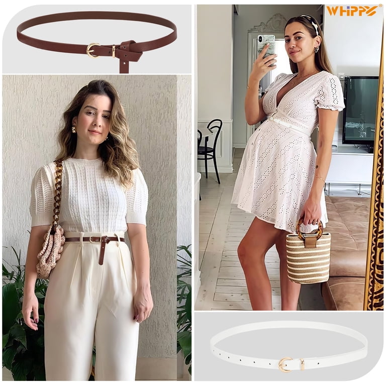 WHIPPY Women's Skinny Belt in Soft Leather | Gold Buckle | Ideal for  Jeans/Dresses - Walmart.com