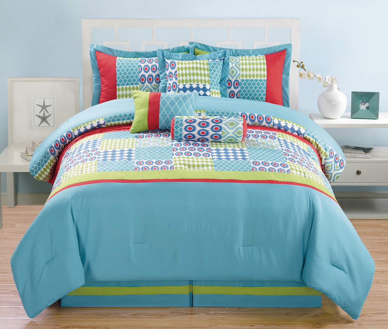 7 Piece King Matrix Blue Green Red Comforter Set Walmart Com
