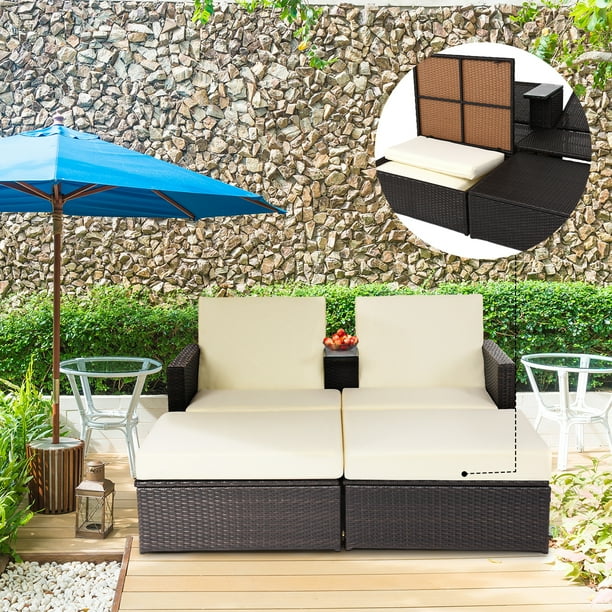 Gymax Outdoor 3 Piece Chaise Lounge Chair Set Rattan Wicker Patio Gymax Outdoor 3 Piece Chaise Lounge