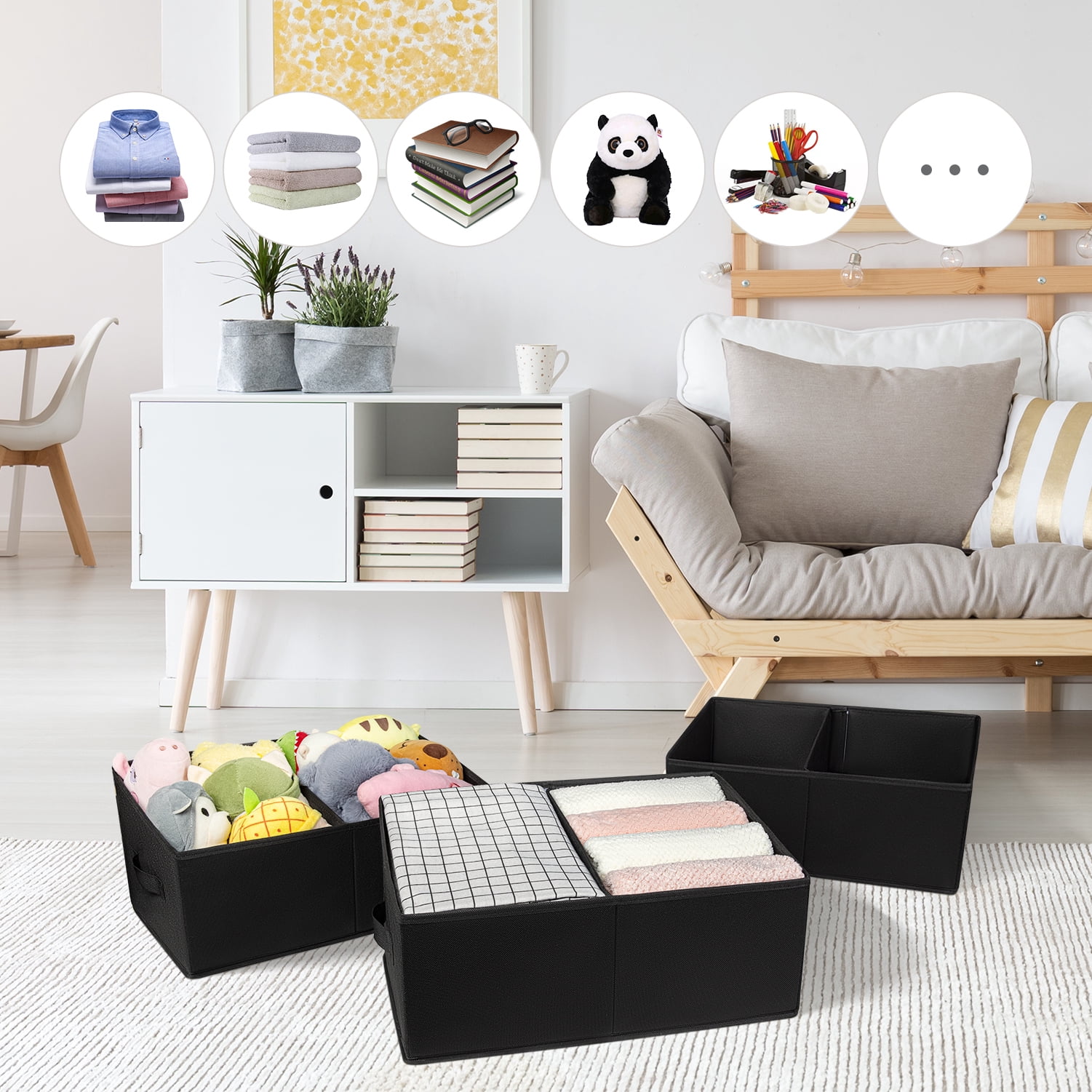 Storage Bins, 3 Pcs Fabric Storage Cube Bins, Folding Closet Organizer Baskets Trapezoid Toys Organizer Box for Kids, Jeans, DVD, Book, Baby Clothes Organizer, Home Organization, Ash Gray