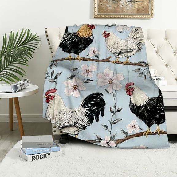 SHERONV Farmhouse Chicken Blanket Gifts - Vintage Rooster Cozy Throw Blankets - Perfect for Farmhouse Decor, Country Homes, and Chicken Lovers 40x50in