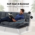 thumbnail image 2 of BSHTI Corduroy Futon Sofa Bed, 67.3" 3 in 1 Convertible Sofa Bed with Adjustable Armrests, Split-Back Design, Loveseat Sofabed for Apartment, Living Room, Office(Dark Gray), 2 of 15
